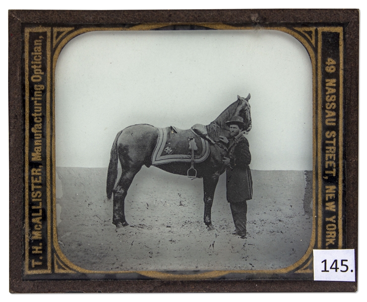 Civil War Magic Lantern Slide -- General Ulysses S. Grant With His Famed Horse Cincinnati, at Cold Harbor in 1864